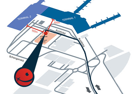 Schématická mapa Smile Parkingu na letišti Václava Havla Praha